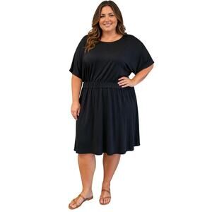 Halogen 1X black minimalist cinch waist shift dress basic summer casual career
